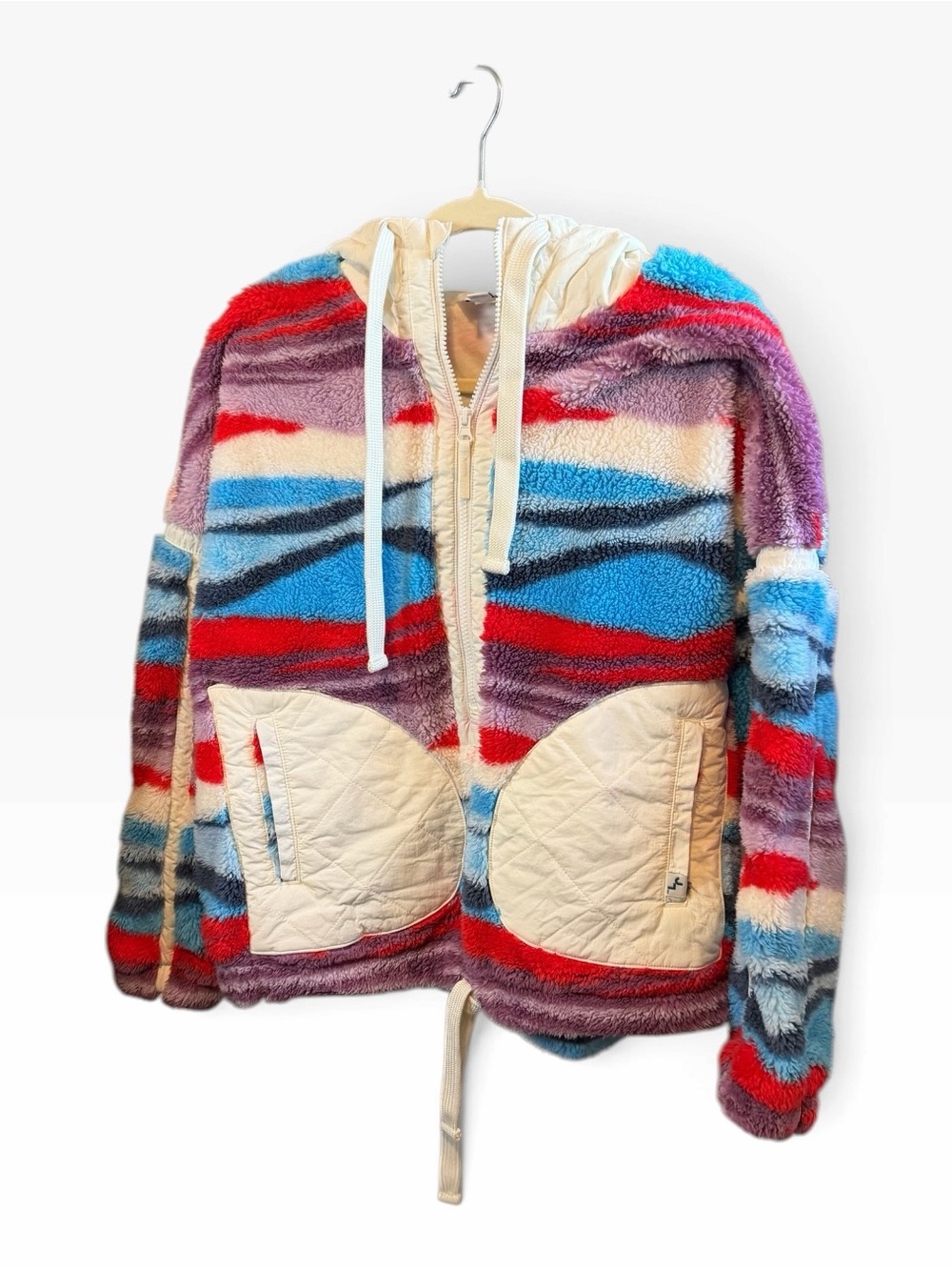 JoyLab Multicolor Sherpa Zip Hoodie with Cream Quilted Pockets